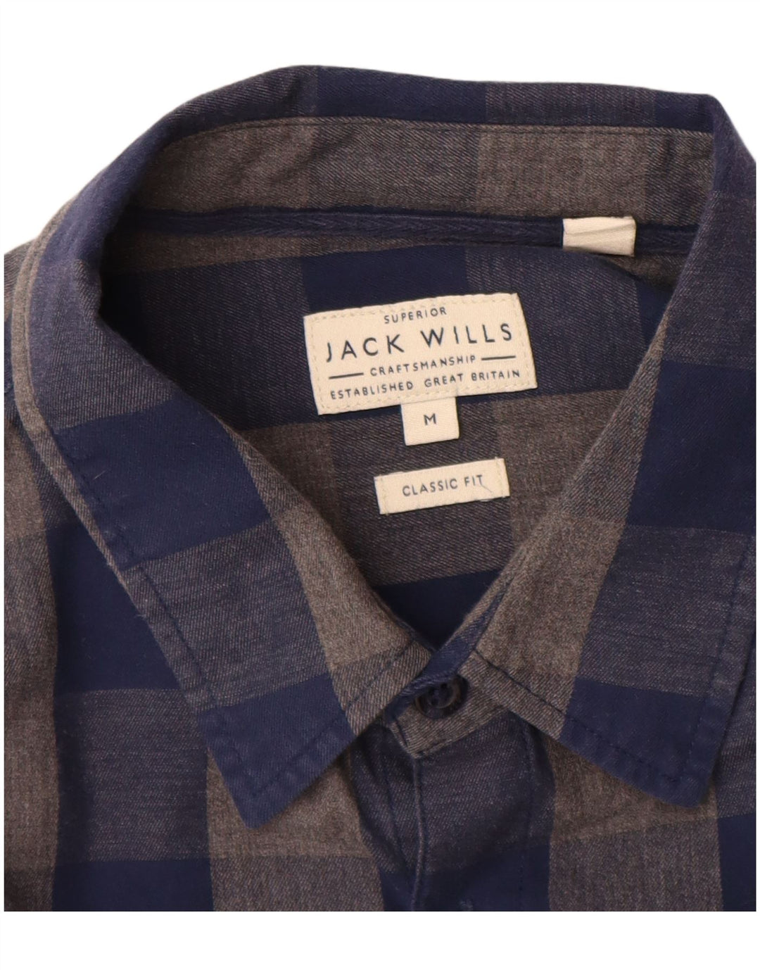 Jack Wills Ανδρικό πουκάμισο με κλασική εφαρμογή φανελένιο μεσαίο μπλε ναυτικό βαμβακερό Gingham