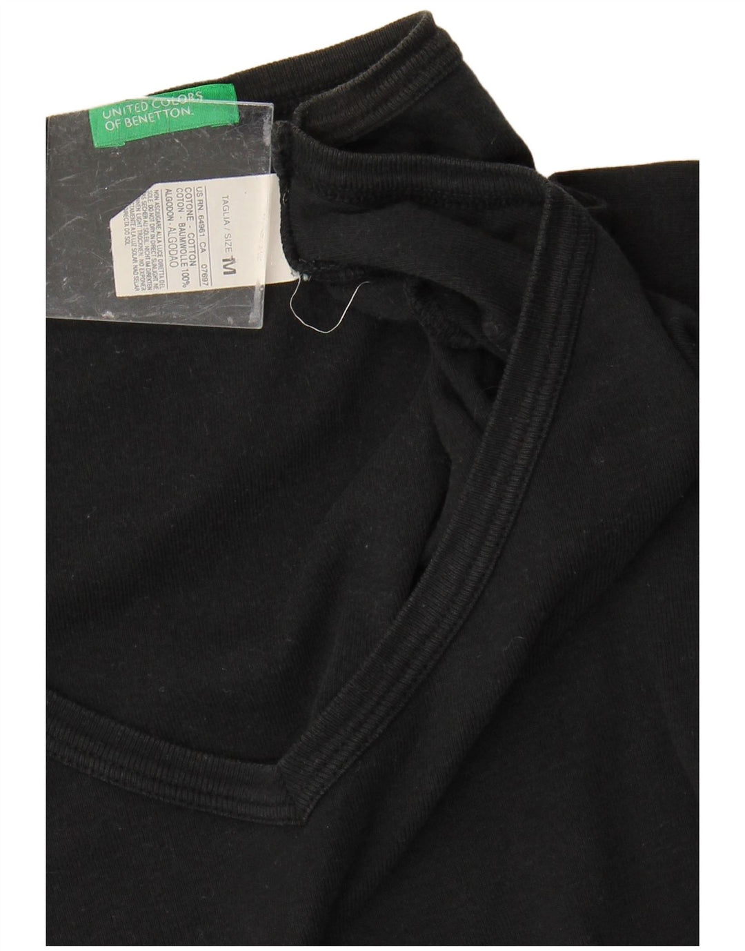 BENETTON Womens Top Long Sleeve UK 12 Medium Black Cotton