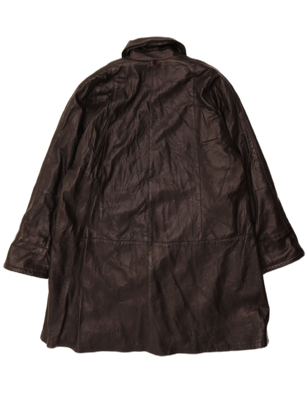 Vintage Γυναικείο Loose Fit Leather Coat UK 14 Medium Black Leather