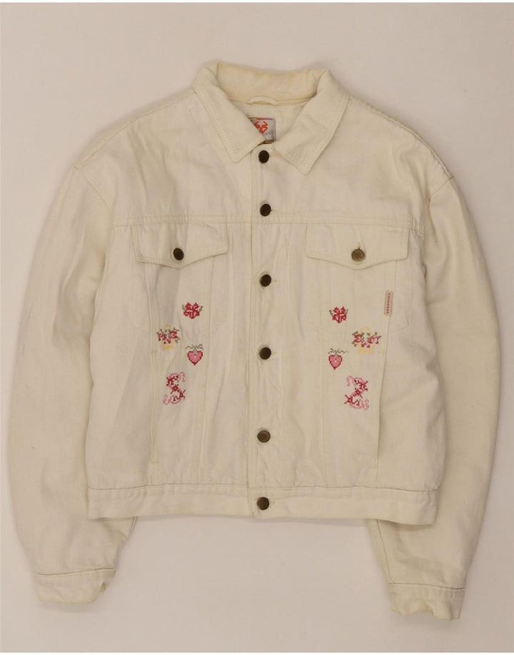 STEFANEL Womens Denim Jacket IT 48 XL Off White Floral Cotton Vintage Stefanel and Second-Hand Stefanel from Messina Hembry 