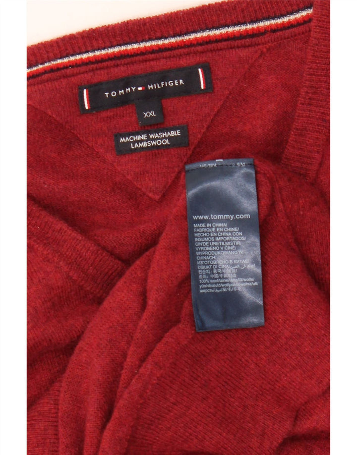 TOMMY HILFIGER Ανδρικό πουλόβερ με λαιμόκοψη 2XL κόκκινο μαλλί
