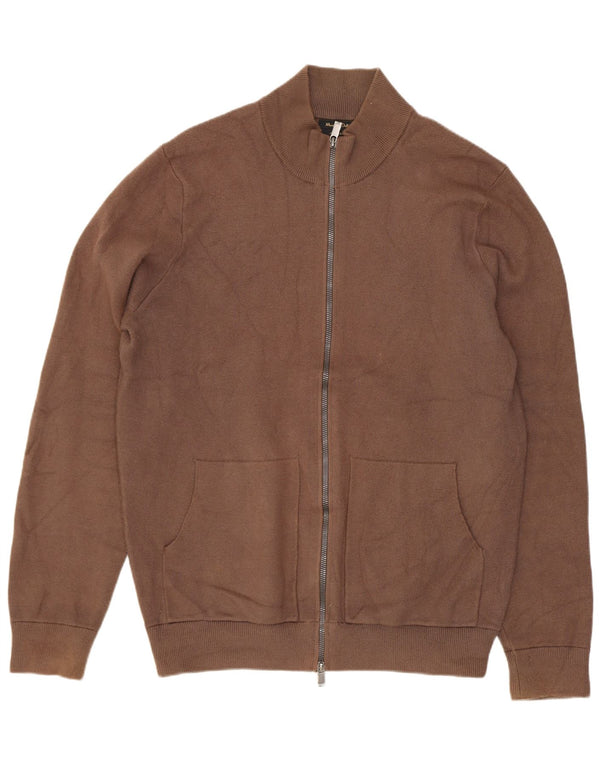 Ανδρικό πουλόβερ ζακέτα Massimo Dutti σε μεγάλο καφέ βισκόζη