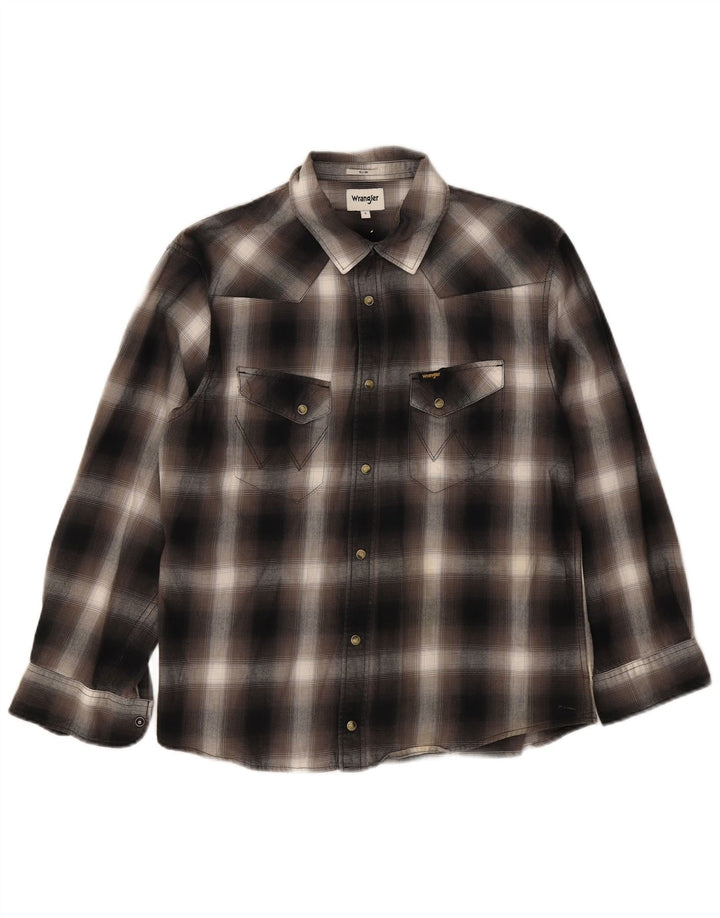 Ανδρικό πουκάμισο Wrangler Slim μεγάλο μαύρο καρό βαμβακερό