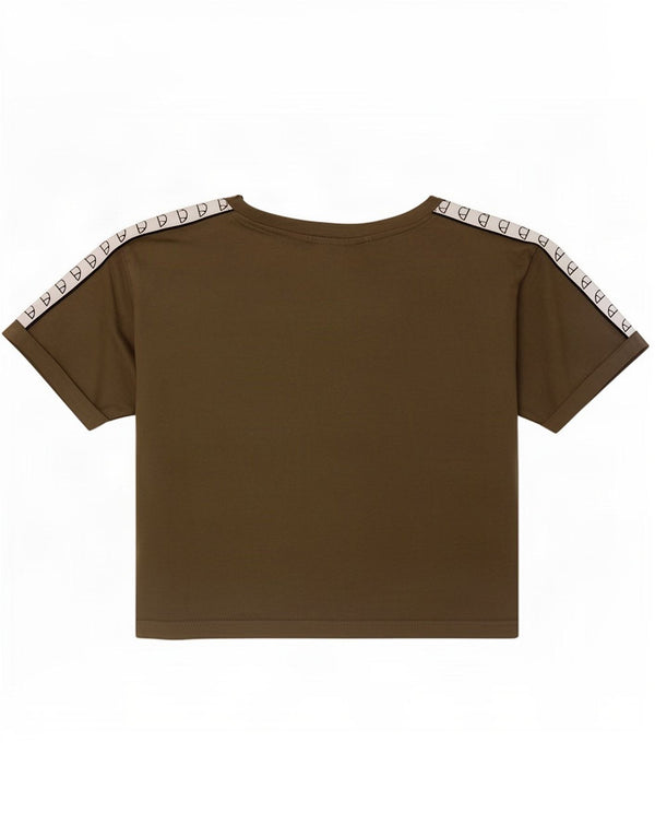 Γυναικείο γραφικό T-shirt Ellesse Crop Top UK 8 Small Khaki Colourblock Βαμβακερό