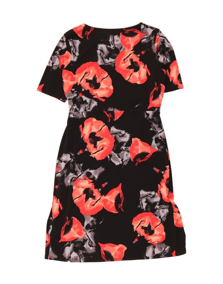 DEBENHAMS Womens Sheath Dress UK 14 Medium Black Floral Polyester Vintage Debenhams and Second-Hand Debenhams from Messina Hembry 