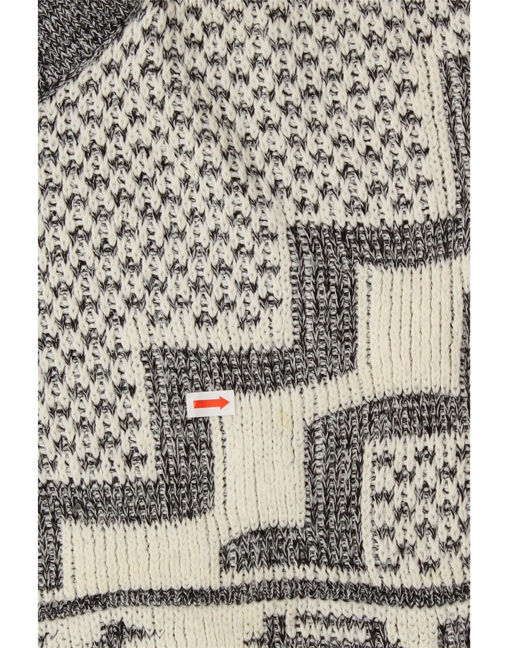 VINTAGE Mens Turtle Neck Jumper Sweater Medium White Geometric Acrylic Vintage Vintage and Second-Hand Vintage from Messina Hembry 