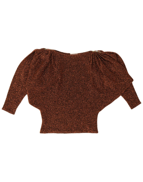 Vintage γυναικεία μπλούζα μπλούζα με μανίκια 3/4 20 UK 20 2XL καφέ φλύκταινες