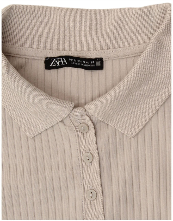 Zara Γυναικείο μακρυμάνικο κορμάκι UK 8 Small Beige βαμβακερό