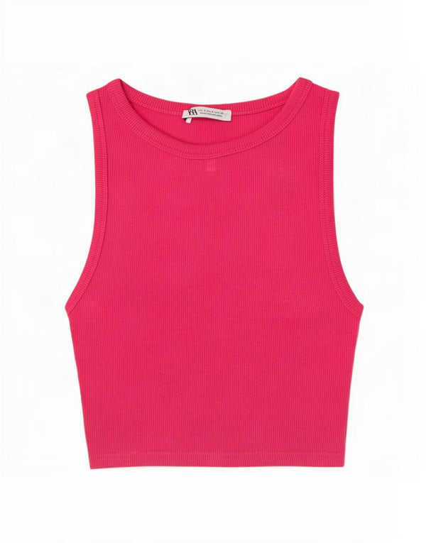 Zara Γυναικείο γιλέκο Crop UK 8 Small Pink Βαμβακερό