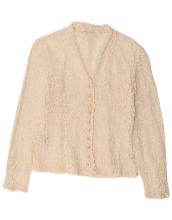 Vintage γυναικείο πουκάμισο μπλούζα UK 12 Medium White Floral