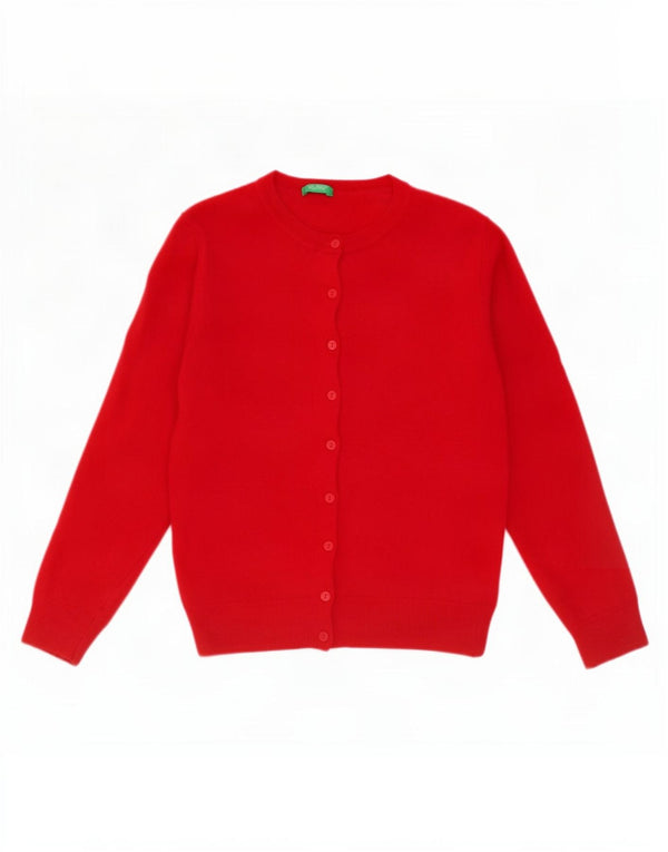 Γυναικείο πουλόβερ Benetton Crop Cardigan UK 10 Small Red Virgin Wool