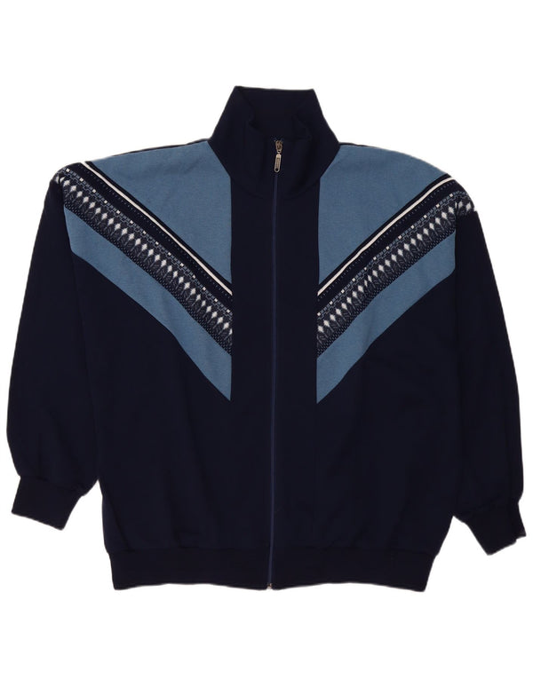 Vintage ανδρικό ζακέτα πουλόβερ UK 54 5XL Navy Blue Colorblock Πολυακρυλικό