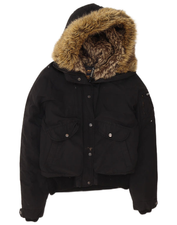 Woolrich Γυναικείο μπουφάν με κουκούλα με επένδυση UK 14 μεσαίο μαύρο πολυεστέρα