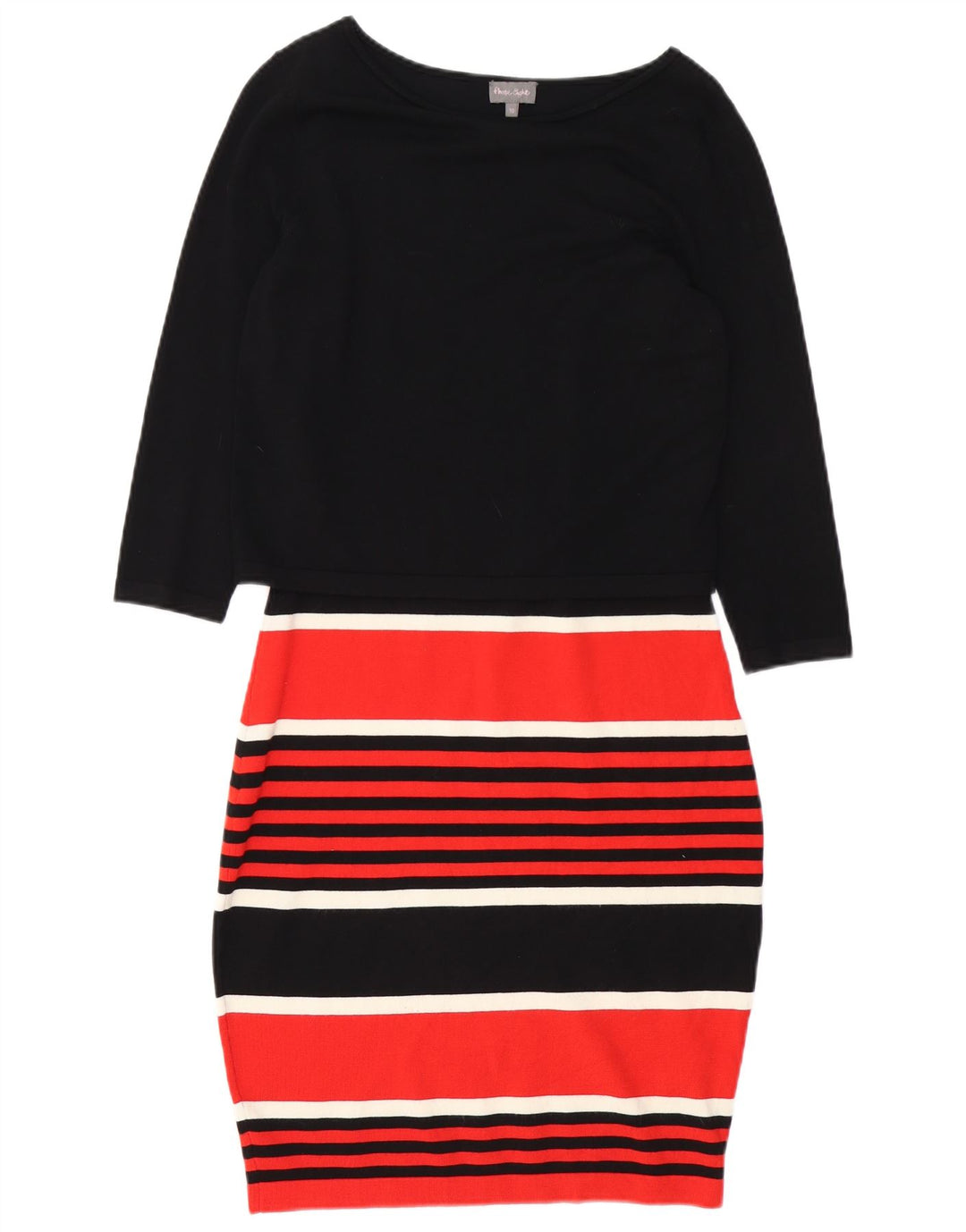 ΦΑΣΗ ΟΓΔΟ Γυναικείο φόρεμα 3/4 με μανίκια UK 10 Μικρό μαύρο ριγέ