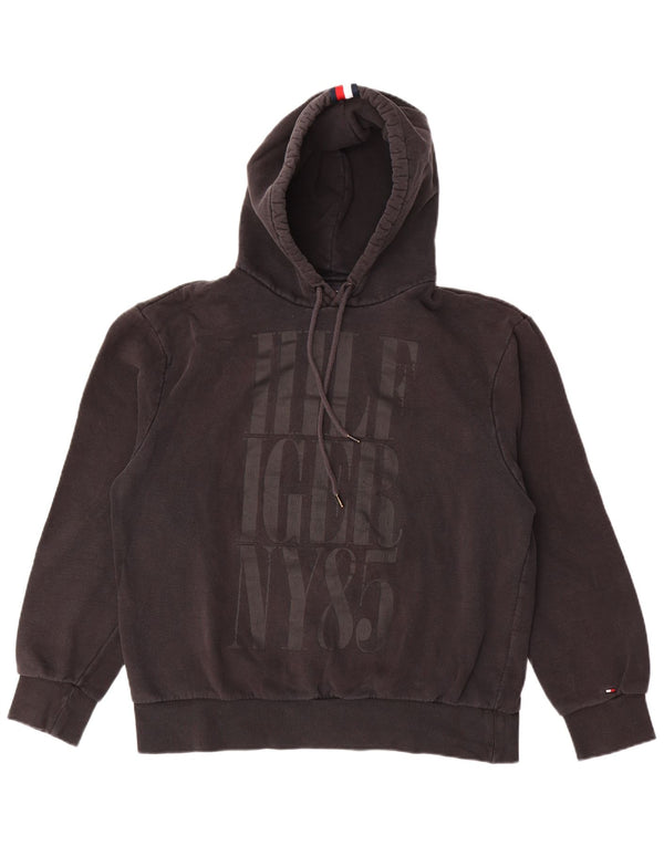 Tommy Hilfiger Γυναικείο Graphic Hoodie Jumper UK 16 Large μαύρο βαμβακερό