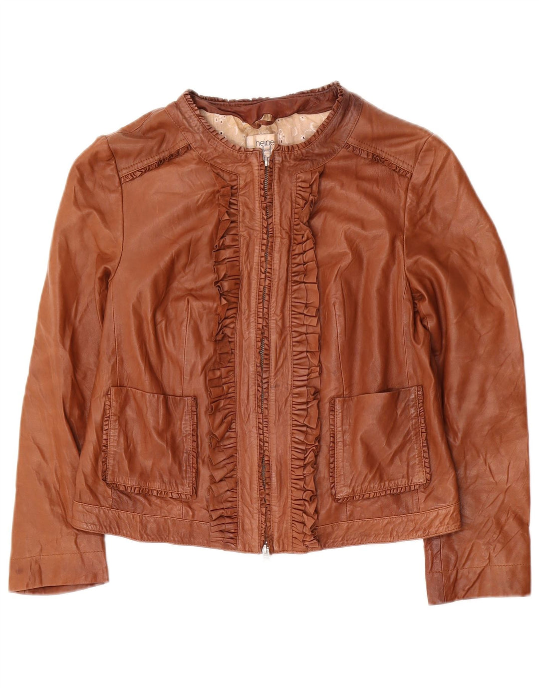 HEINE Womens Leather Jacket UK 18 XL Brown Leather