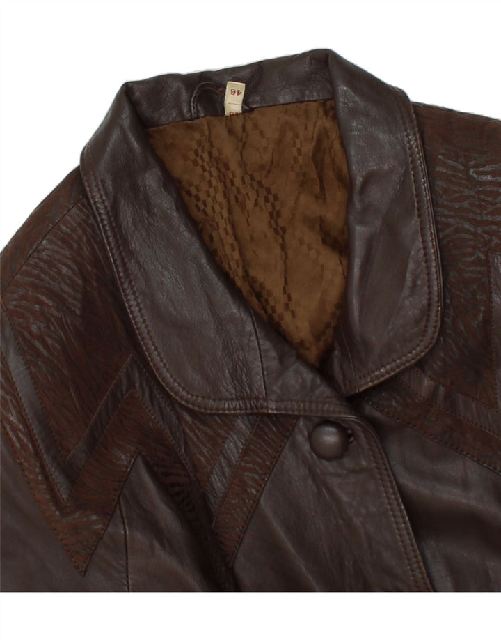 VINTAGE Womens Loose Fit Leather Coat EU 46 XL Brown Vintage Vintage and Second-Hand Vintage from Messina Hembry 
