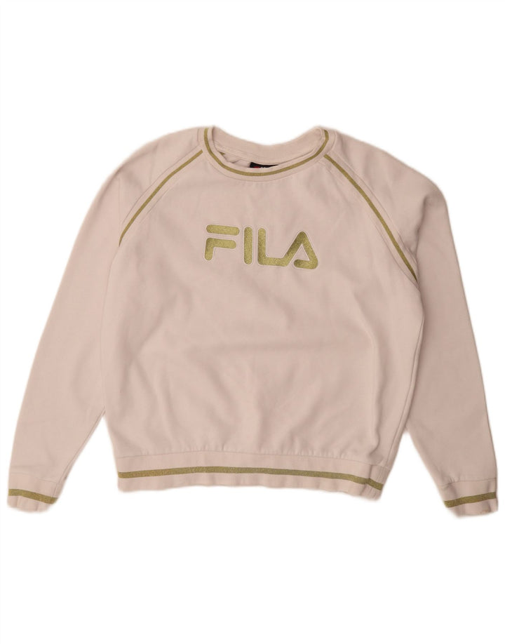 Γυναικείο γραφικό υπερμεγέθη φούτερ Fila UK 10 Small λευκό βαμβακερό