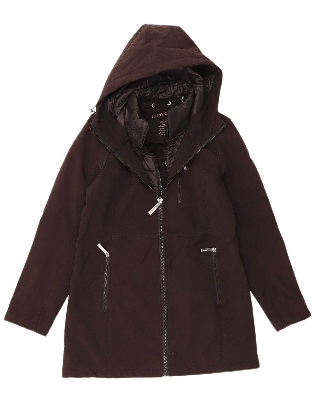 CALVIN KLEIN Γυναικείο μπουφάν με κουκούλα αντιανεμικό UK 14 μεσαίο μαύρο πολυεστέρα