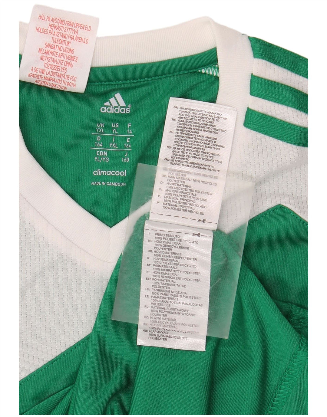 ADIDAS Boys Climacool T-Shirt Top 13-14 Years XL Green Colourblock