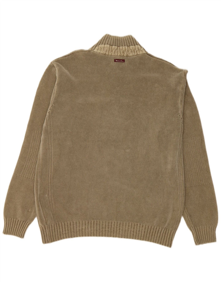 MARLBORO CLASSICS Ανδρικό πουλόβερ με κουμπιά λαιμόκοψη XL Χακί βαμβακερό