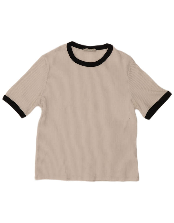 Zara Γυναικείο T-Shirt Trafaluc Top UK 14 Large White Colourblock