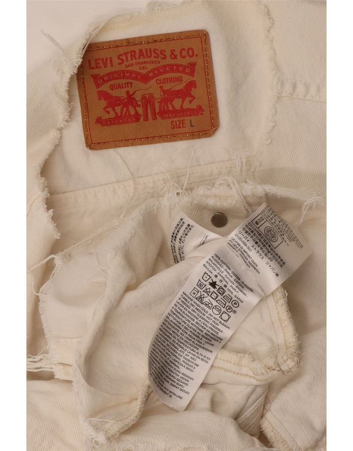 LEVI'S Womens Crop Denim Gilet UK 16 Large White Cotton