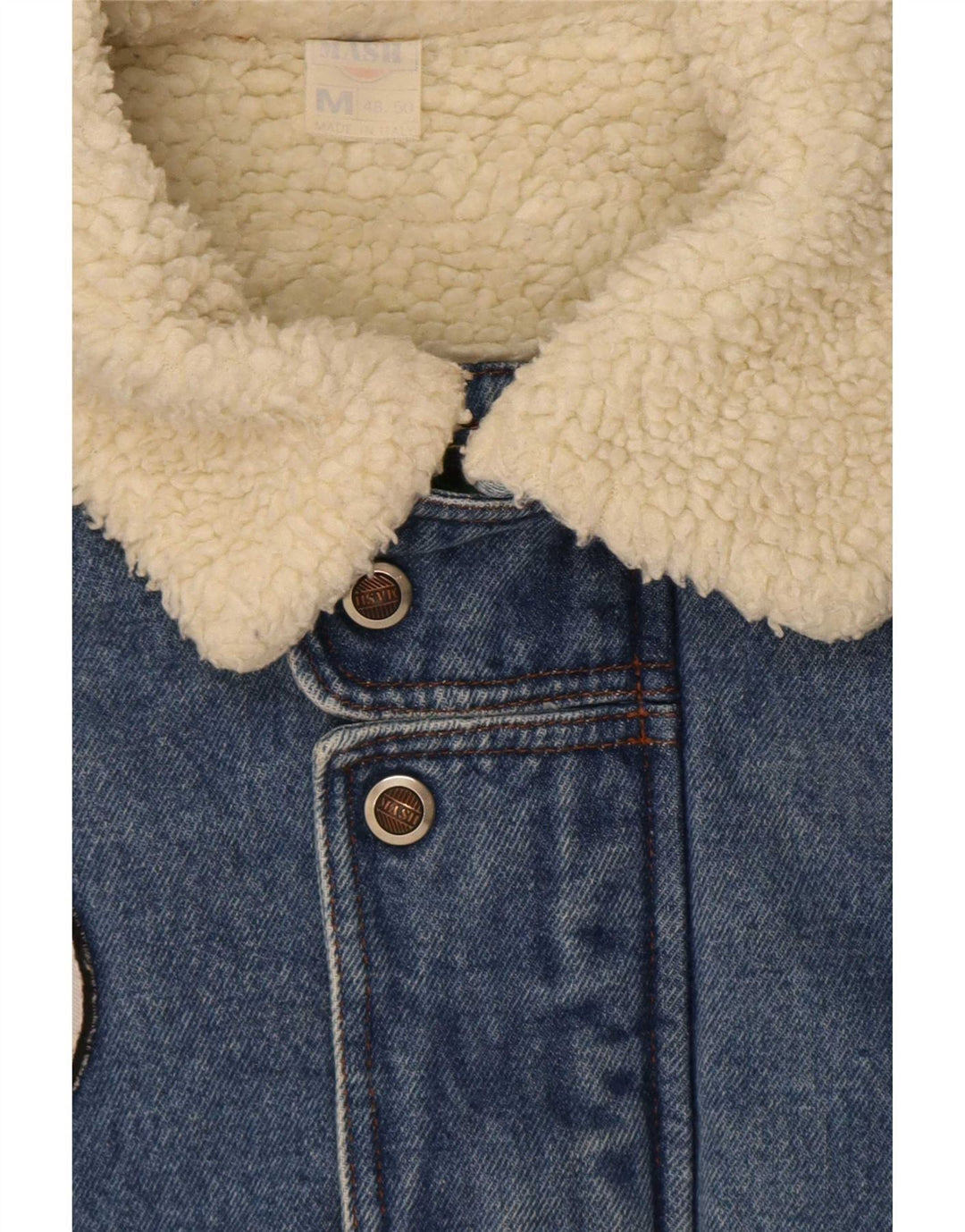 Mash Mens Sherpa Denim Flight Aviator Jacket IT 48/50 Medium Blue