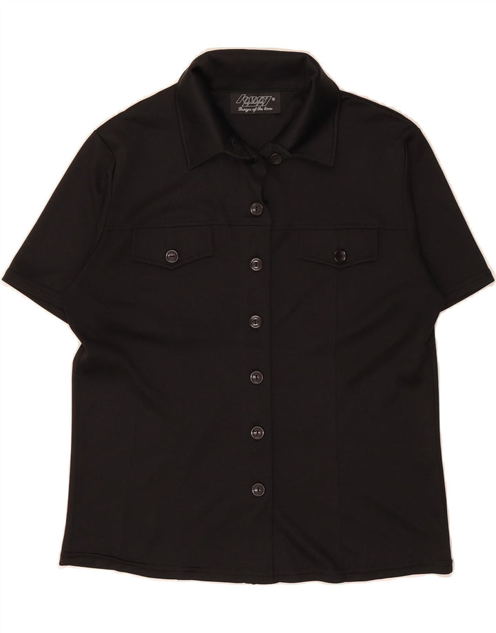 LORSAY Womens Short Sleeve Shirt UK 12 Medium Black Vintage Lorsay and Second-Hand Lorsay from Messina Hembry 