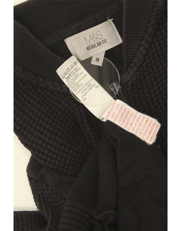 Marks & Spencer Ανδρικό πουλόβερ ζακέτα με κανονική εφαρμογή, μεσαίο μαύρο βαμβακερό