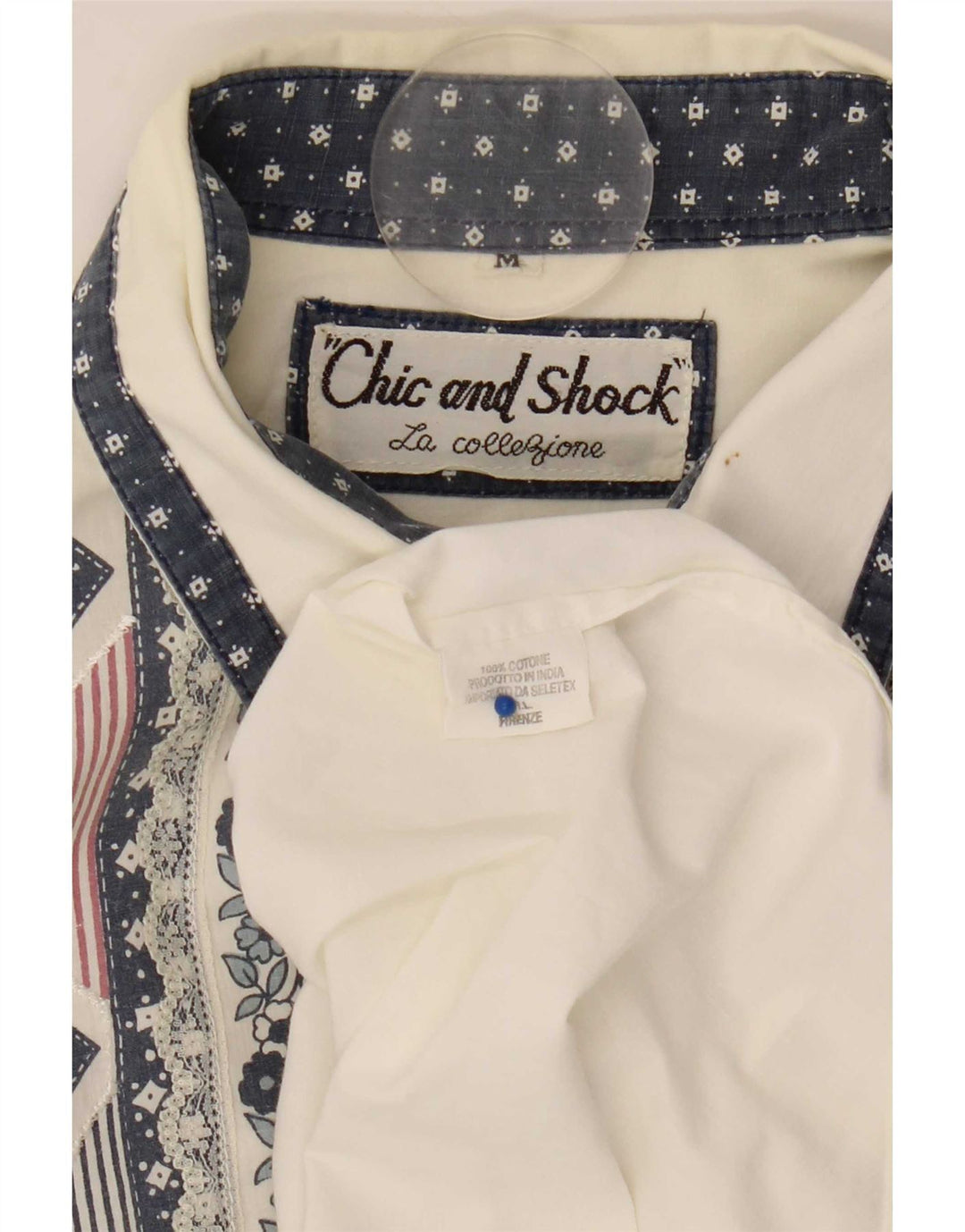 Vintage Γυναικείο πουκάμισο Oversized Μπλούζα UK 14 Μεσαίο λευκό γεωμετρικό βαμβάκι