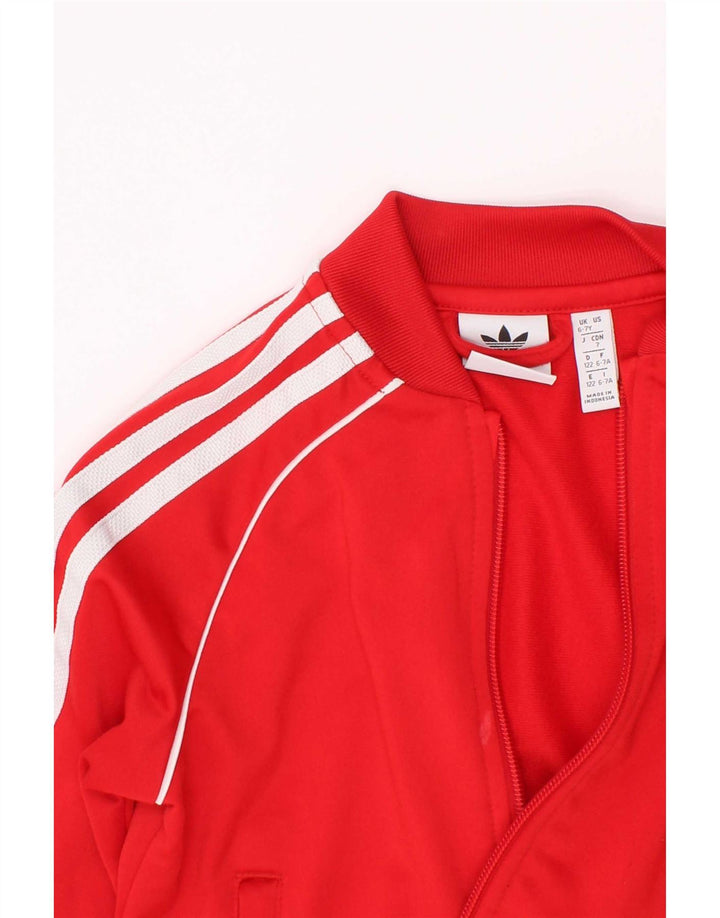 Adidas Boys Tracksuit Top Jacket 6-7 Years Red Polyester