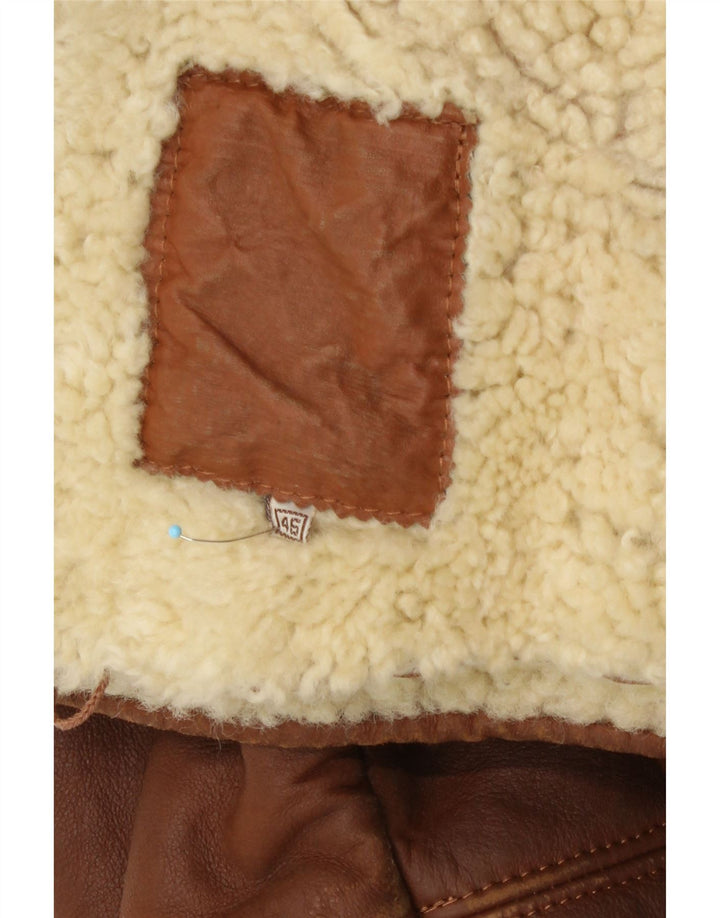Vintage Ανδρικό Loose Fit Shearling Jacket IT 46 Small Brown Leather