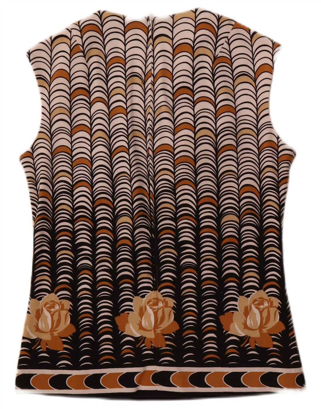 Vintage γυναικεία αμάνικη μπλούζα Top IT 40 Small Beige Geometric Polyester