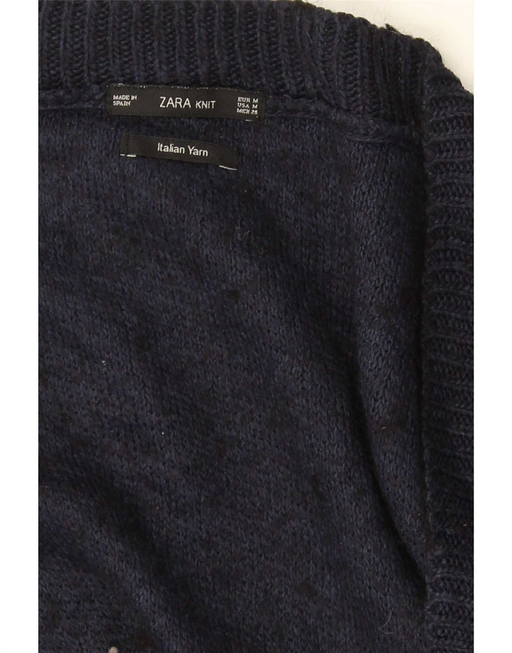 Zara γυναικείο πουλόβερ υπερμεγέθη με λαιμόκοψη UK 14 Medium Navy Blue Flecked