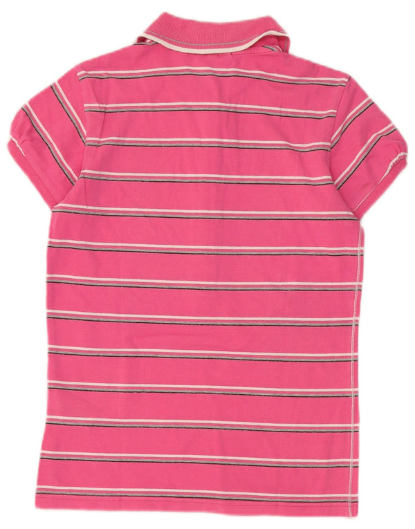 Champion Womens Heritage Fit Polo Shirt UK 12 Ροζ μεσαίο βαμβακερό ριγέ