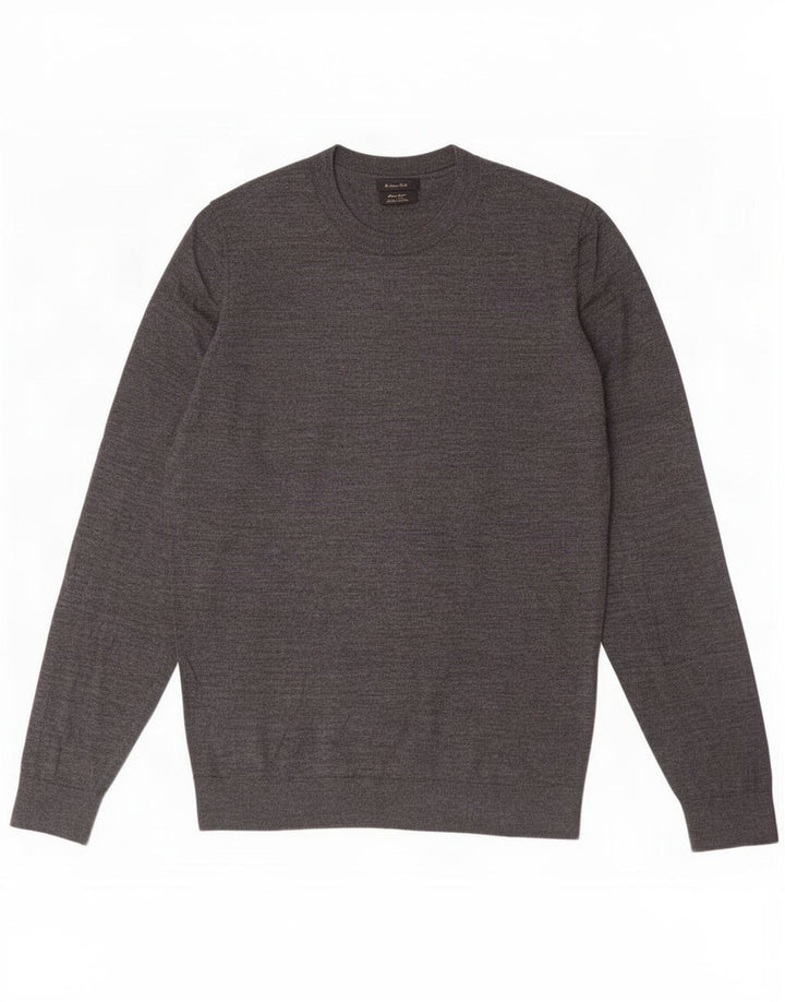 Massimo Dutti Ανδρικό πουλόβερ με λαιμόκοψη μεσαίου γκρι μαλλί Merino
