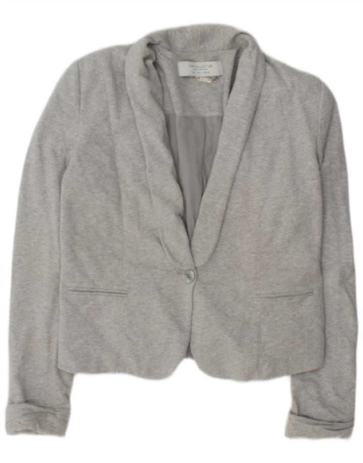 Zara Γυναικείο σακάκι 1 κουμπιού blazer UK 14 μεγάλο γκρι βαμβακερό