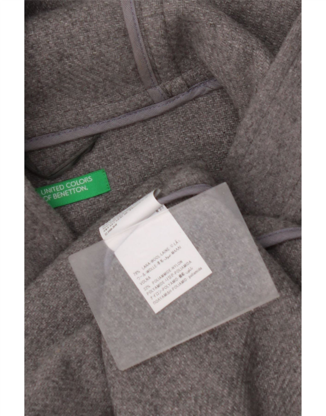 BENETTON Ανδρικό παλτό Duffle με κουκούλα UK 42 XL Γκρι μαλλί