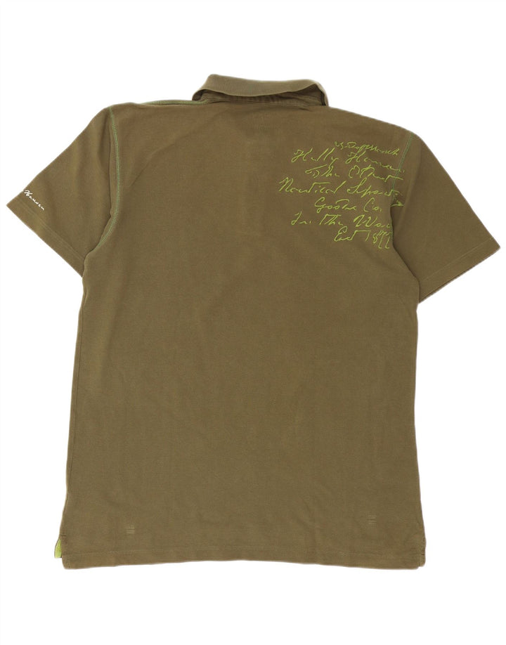 HELLY HANSEN Ανδρικό γραφικό πόλο μπλουζάκι μεγάλο χακί βαμβακερό