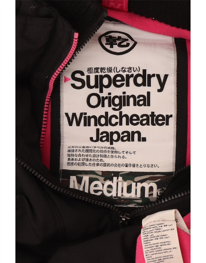 Superdry γυναικείο τζάκετ με κουκούλα αντιανεμικό UK 14 μεσαίο μαύρο νάιλον