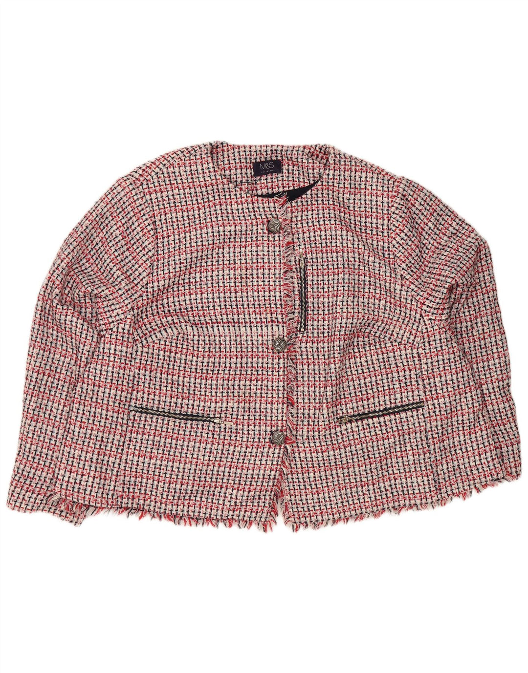 Marks & Spencer Γυναικείο μπουφάν σακάκι με 3 κουμπιά UK 30 6XL Red Check Polyester
