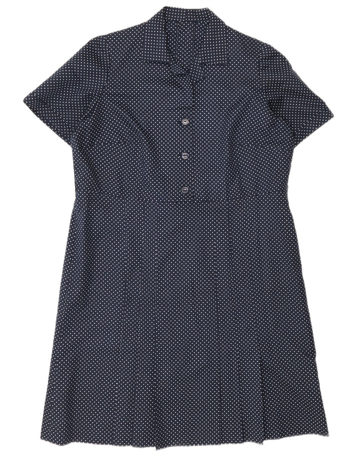 Vintage γυναικείο φόρεμα Shift UK 16 Large Navy Blue Spotted