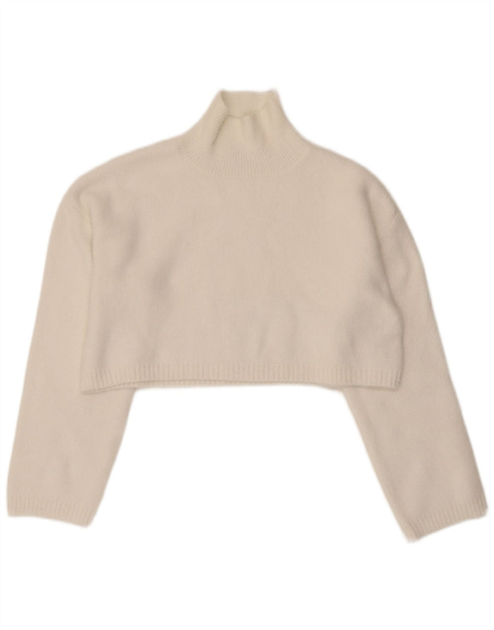 Zara γυναικείο πουλόβερ με λαιμόκοψη χελώνας UK 10 Small White Polyamide