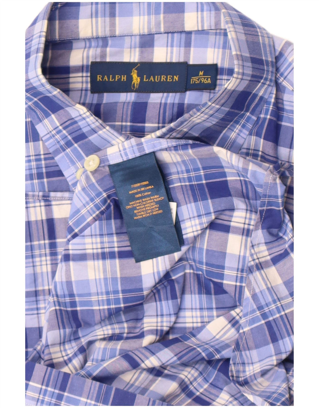 Ανδρικό κοντομάνικο πουκάμισο Ralph Lauren, μεσαίο μπλε βαμβακερό