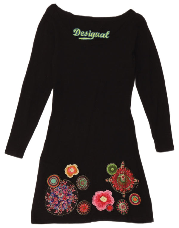 Desigual Γυναικείο μακρυμάνικο φόρεμα A-Line UK 4 XS μαύρο φλοράλ