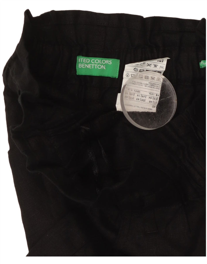 BENETTON Γυναικείο Ψηλό Καθαρό Σορτς UK 14 Large W32 Μαύρο λινό