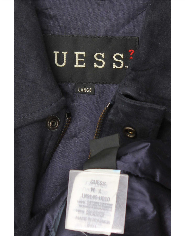 Guess Mens Bomber Jacket UK 40 Large Navy Blue Cotton