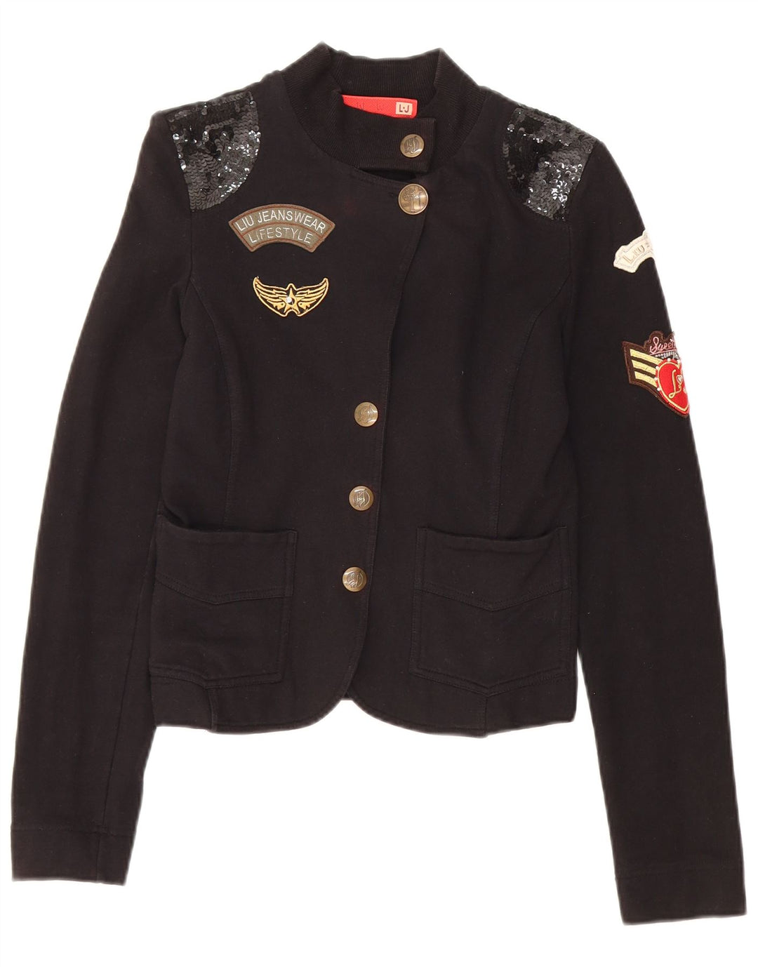 LIU JO Γυναικείο σακάκι σακάκι με γραφικά 4 κουμπιά UK 6 XS μαύρο βαμβακερό