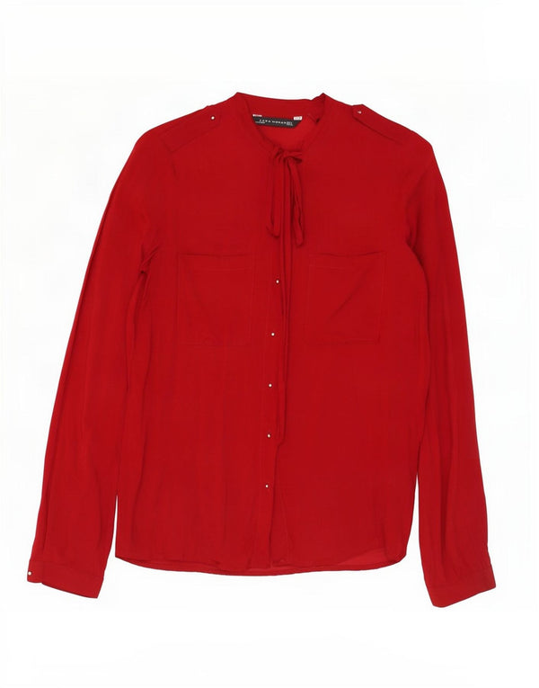 Zara Γυναικεία Μπλούζα Στρατιωτική Μπλούζα UK 10 Small Burgundy